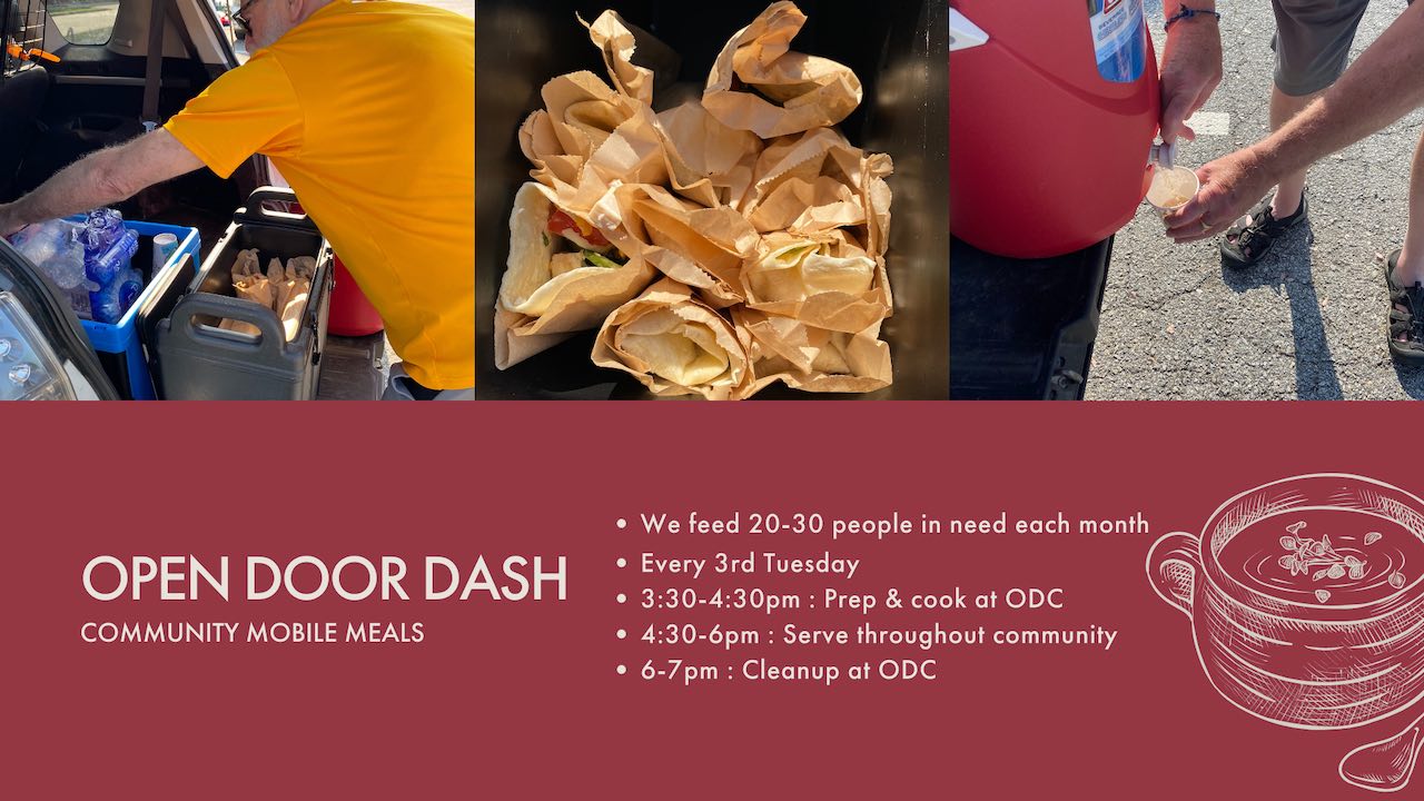 open door dash poster detailing a program at open door church that serves food to people living on the street